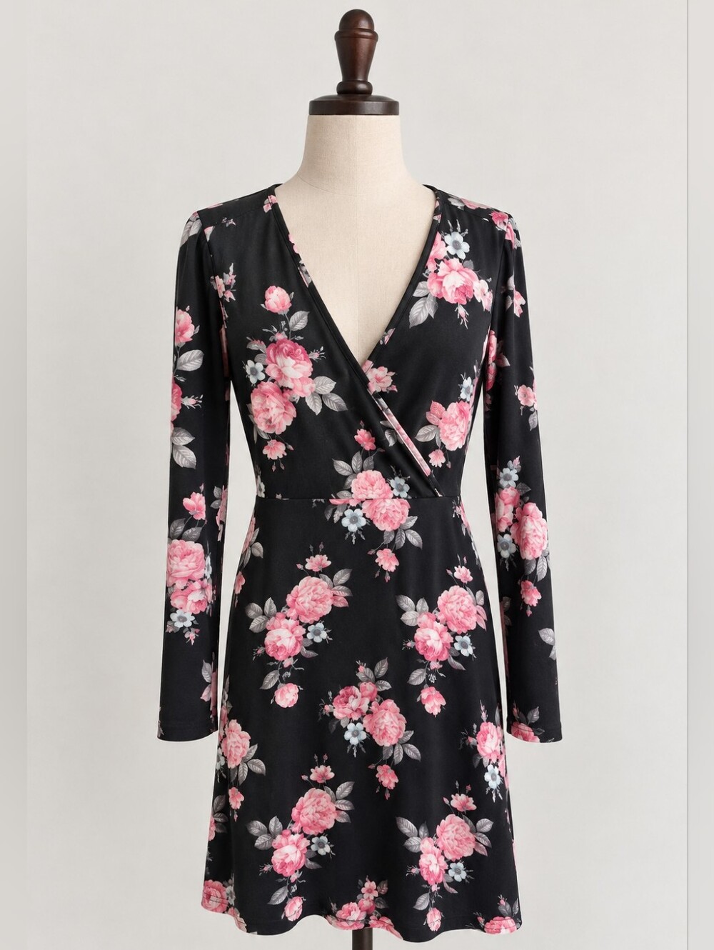 International INC Company Black Floral Wrap Dress – Size XL